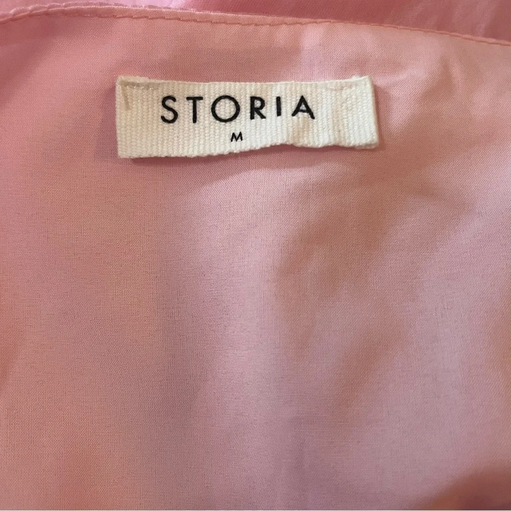 Storia Pink Babydoll Mini Dress Sz M V Neck Flitter Sleeves Satin Sheen Rush